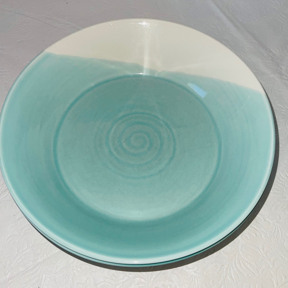 Royal Doulton 1815 Pasta Bowls Set of 2 Aqua Blue White Porcelain 9 Inch